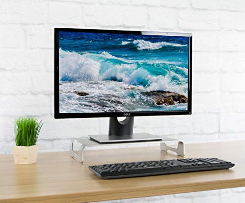 Vivo Silver Aluminum 16 Inch Wide Monitor Riser, Ergonomic Desktop Stand, Modern Tabletop Organizer Stand-V000H #TOP3