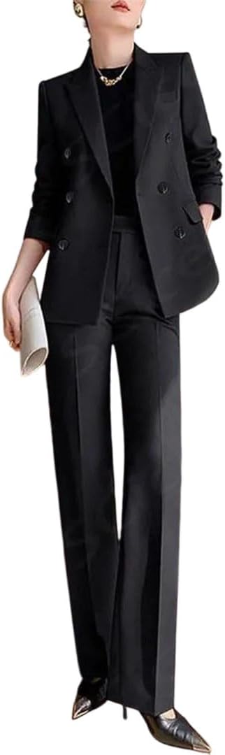Women’S Notch Lapel Double Breasted Daily Business Suit – Slim Fit Work Blazer and Pants Set