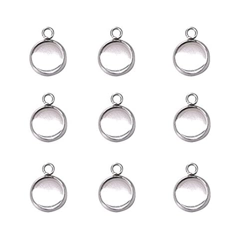 Stainless Steel Bezel Pendant Trays Cabochon Settings Trays Pendant Blanks 10x10mm 50PCS Cover