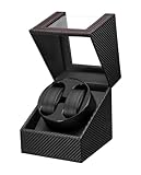 GLOKUUCA Watch Winder for Automatic Watches,Automatic Watch Winder Box with 2 Slots,Double Watch Winder with Quiet Japanese Motor,Gift for Father's Day (Black Carbon Fiber Leather)