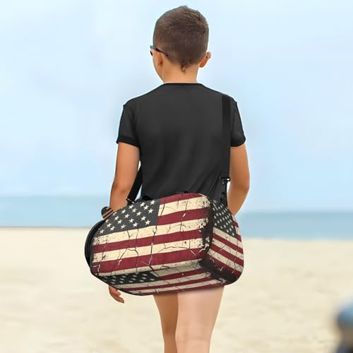 Duffle Bag for Boys or Girls with Shoes Compartment, American Flag Texture Grunge Sports Travel Bag Overnight4