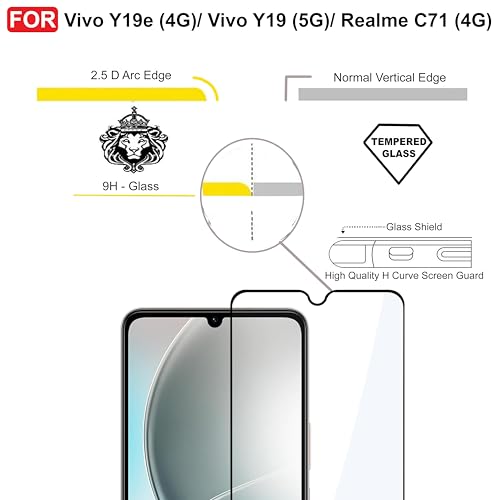 Image of CEDO Tempered Glass for Vivo Y19e (4G) / Vivo Y19 (5G) / Realme C71 (4G) | Screen Protector Full HD Quality Tempered Glass Anti-Scratch Edge to Edge Coverage with Easy Installation Kit (Black)