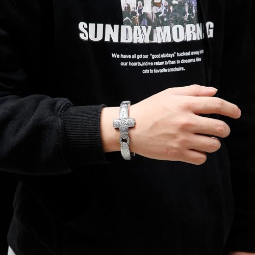 Mens Cross Stainless Steel Bracelet - Heavy Retro Punk Cross Bracelet for Men, 8.66" Adjustable Gothic Jewelry with Black Polished Engraved Design3