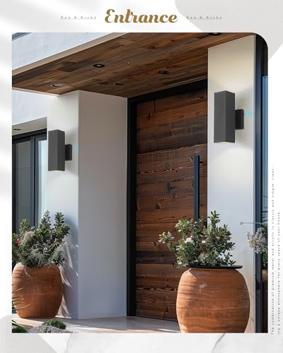 Image of Ken & Ricky Modern Outdoor Wall Light,Rectangular,Black,2 PK,Dust to Down | 2 Lights Exterior Wall Light Fixtures,Waterproof Outdoor Sconce,No glare,for House Porch Garage Patio Front Door Entryway