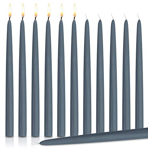 Dripless Taper Candles 10" Inch Tall Wedding Dinner Candle Set of 12 (Grey) Gray