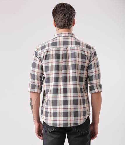 Image of TURMS Men's Casual Checks Shirts, Odor Control, Moisture Wicking, Button Down Collar, Cool Tech Cotton Fabric, Tailored Fit, Full Sleeve