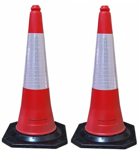 FERRETELIX® 2 UN Cono de Señalización con Base de Goma 75 cm – Reflectante, Base 38x38 cm – Peso 2,75 kg – Fabricado con Material Reciclado (2)