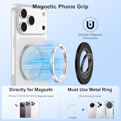 Handy Ring Halterung Magnetisch für Magsafe Fingerhalter, Magnetischer Ringhalter Griff Halter für iPhone 17 Pro Max 17e 16 Plus 15 14 13 12, Samsung S26 S25 S24 A16 A17 5G A55 A56 für MagSafe Zubehör
