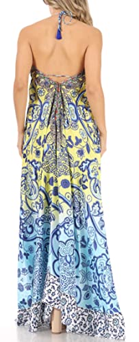 Image of Sakkas Lizi Womens Maxi High-Low Halter Handkerchief Long Dress Beach Party