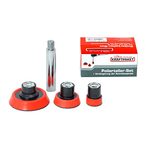 Dino KRAFTPAKET M14-SET Stützteller 30mm 50mm 75mm mit Verlängerungsadapter, Polierteller Set für Rotations-Poliermaschine