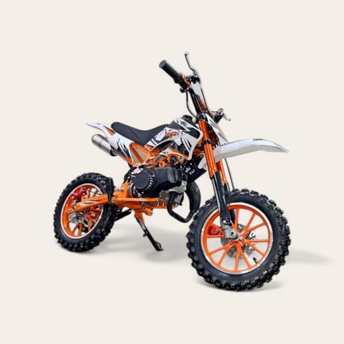Image of Amaze ZR Super 50cc Petrol Dirt Bike for Kids | 2 Stroke Mini Off Road Bike | Dual Start | Disc Brake | Rear Suspension | Max Speed 45 km /h | Kids Mini Motorcycle (Multicolor Chassis) (Orange)