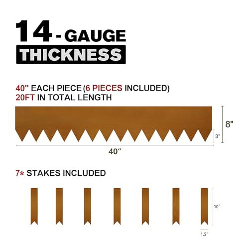 KOL 8" x 40" Pre-Rusted Corten Steel Garden Edging Border 6-Pack, 20ft Total Length 14-Gauge (2mm) Heavy Duty Metal Landscape Edging with 7 Stakes for Lawn and Yard by KOL - Image 2