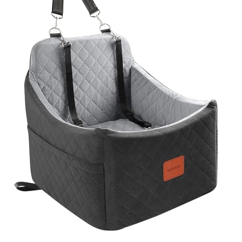 INDYBUD Siège auto rehausseur pour chiens jusqu'à 15,9 kg, sièges de voiture avec canal de ceinture de sécurité, tissu ultra doux avec mousse à mémoire...