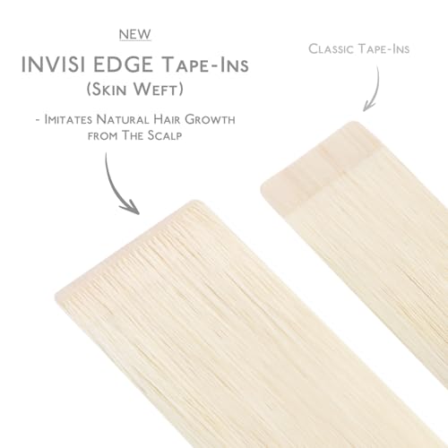 Image of WENNALIFE Invisi Edge Tape in Hair Extensions Human Hair | 20 Inch 30g 10pcs White Blonde Invisi Remy Hair tensions Natural Seamless Injected Tape Ins Straight tensiones