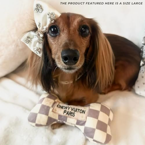 Haute Diggity Dog Chewy Vuiton Bone Plush Squeaky Dog Toy, Soft Durable Designer-Inspired Stuffed Puppy Chew Toys for Small & Medium Dogs, Machine-Washable (Tan Checker) Large - Image 7