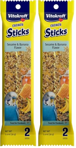 Image of Vitakraft Crunch Sticks Parakeet Treat - Pet Bird Treat Toy - Long-Lasting Chewing Fun (Sesame & Banana) (Pack of 2)