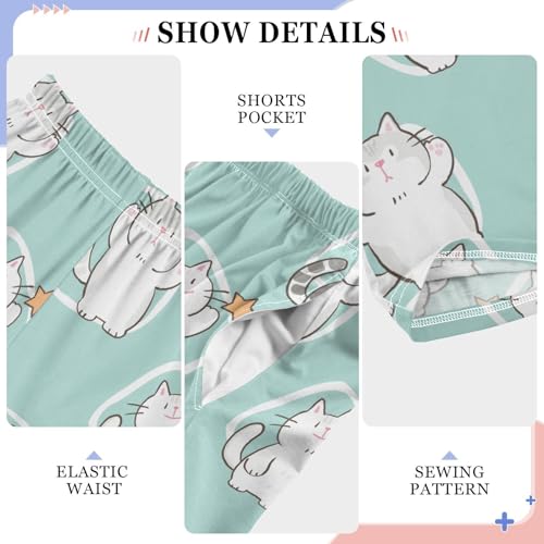 Cartoon Cat Light Green Boys Pants for Kids Jogger Pants with Pockets S-XL4