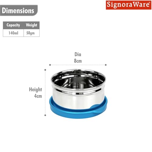 Image of SignoraWare Mini Fresh Stainless Steel Small Container | Airtight & Leakproof | Compact & Travel-Friendly | Easy to Carry | Perfect for Office, School & Home Use (140ml | TBlue)