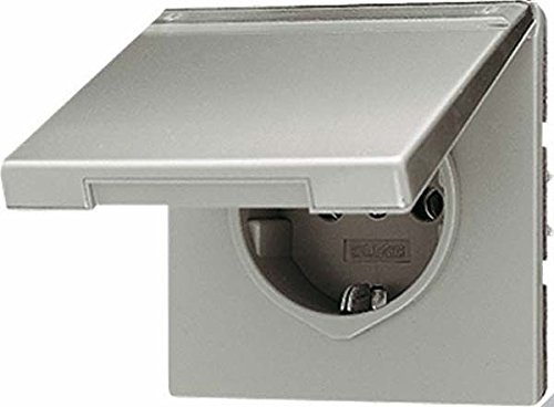 Prise avec couvercle rabattable Jung LS Dark protection et repérage écrit pour réseau Schuko