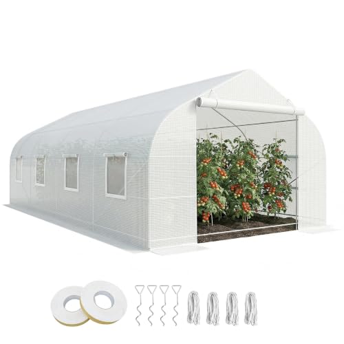 Image of Outsunny 20 x 10 x 7 ft Outdoor Walk-in Greenhouse Zippered Door White