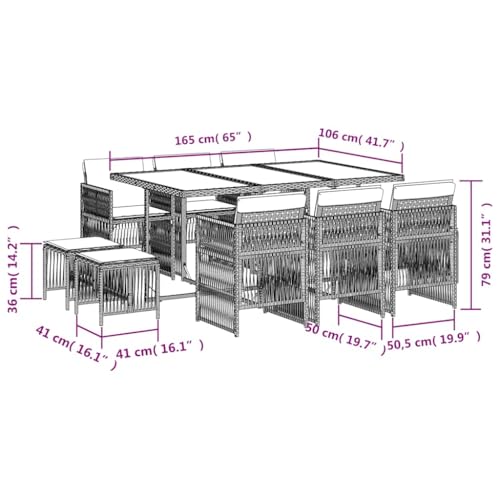 Table de jardin résine tressée 11 pcs avec chaises dossier rabattable - 4