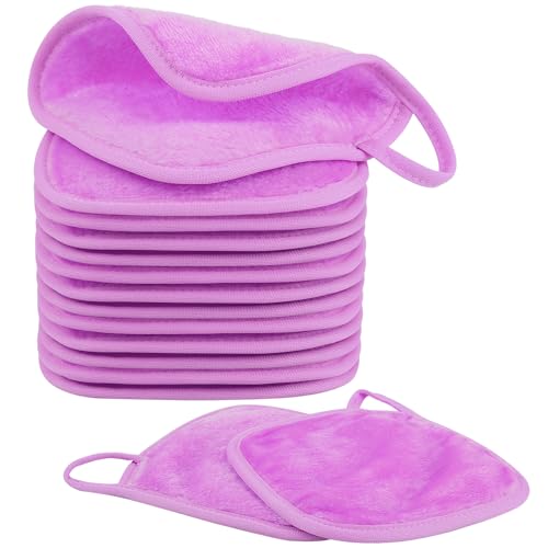Nineigh 15 Pièces Serviettes Demaquillantes en Microfibres pour Visage, Lingette Demaquillante Lavable, Réutilisable Chiffons Démaquillants pour Toute la Peau (15 x 15cm, Violet)