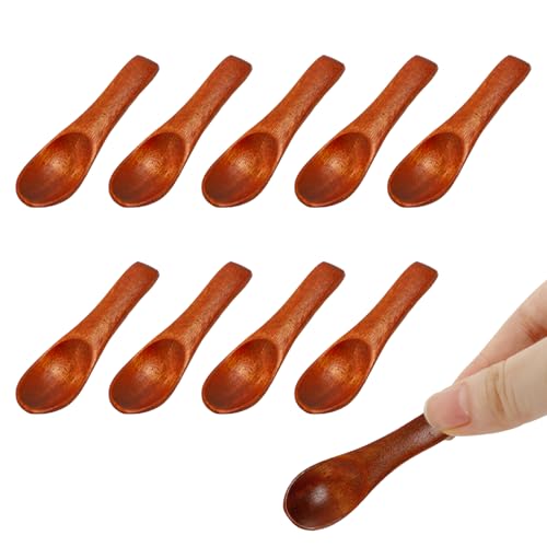 10pcs Tiny Wooden Spoons for Spices, 2.36x0.71 Inch Mini Condiment Spoons, Short Handle Wooden Teaspoons for Salt, Sugar, Honey, Coffee, Mustard, Cooking and Serving