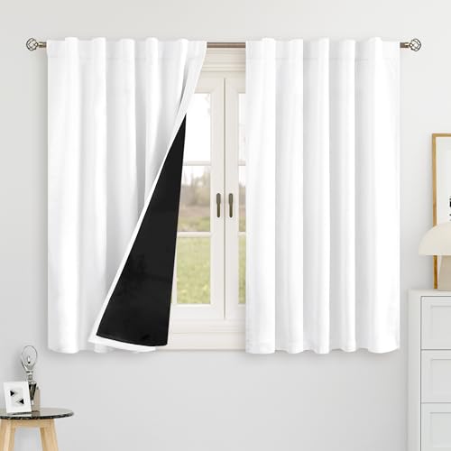 BGment Pure White 100% Blackout 48 Inch Curtains for Small Window, 2 Panels