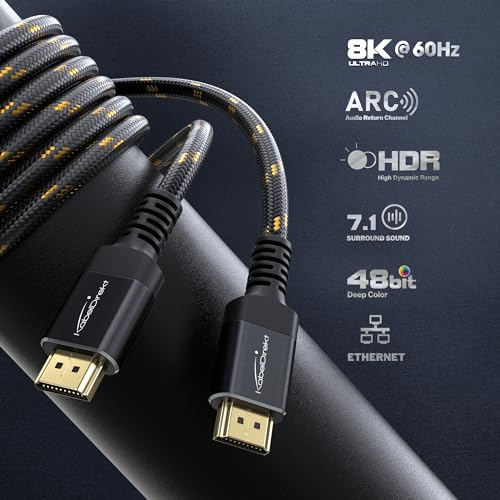 Image of KabelDirekt - 8K /4K HDMI 2.1 Cable - 3ft - Break-Resistant Metal connectors and Braided Sheathing (8K@60Hz, Ultra High Speed /48G, Standard, Ideal for PS5 /Xbox, Monitor /TV /Projector, Black)