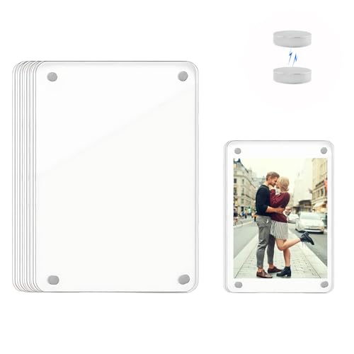 AABDTYYD 4 Piezas Marco Fotos Metacrilato Nevera   Imanes Personalizados Frigorífico, Portafotos Magnético Transparente Doble Cara 9x6 cm para Fotos 3