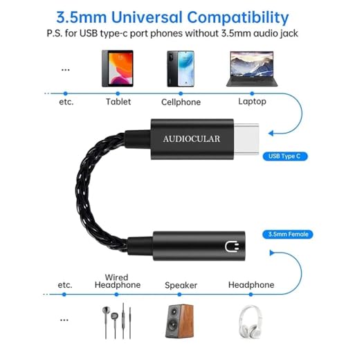 Image of AUDIOCULAR D07 Slim CX31993 Portable DAC Dongle Connector Mobile Audio Adapter, Type C to 3.5mm DAC for iPhone 16 Series /15 Series, Galaxy S25 /S24 Ultra /S24 & Other Type C Phones
