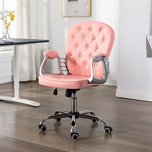 Chaise de bureau pivotante rose pour soulager le dos - Siège ergonomique rembourré réglable
