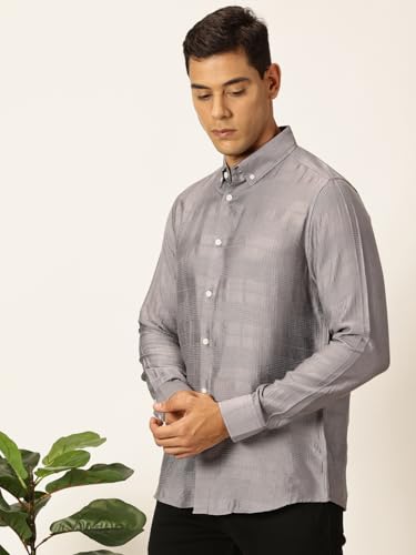 Image of Thomas Scott Men's | Self-Design | Full Sleeve | Slim Fit | Poly Cotton | Spread Collar | Casual Shirt