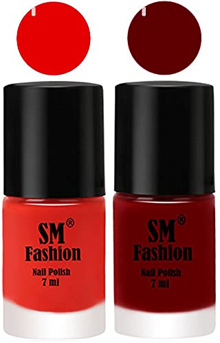 Image of Long Lasting Nail Polish | Nail Paint Combo 7 ml Each) - Set of 2 Fire Orange-Dark Red