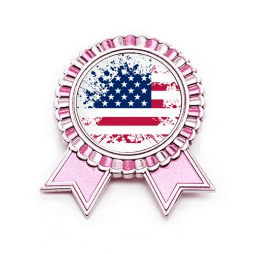 Broche drapeau américain rose en métal taille M avec motifs étoiles et rayures