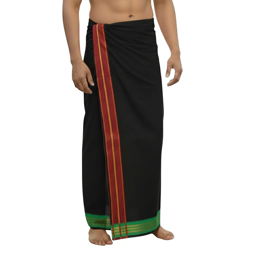 Hornbill Enterprises Men's Single Dhoti -2 Mtrs/Mundus/Lungi Big Border Set 1-picture-10