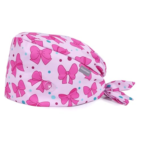 Image of Kousenpu Scrub Caps for Women, Adjustable Women's Surgical Cap with Buttons, Breathable Cute Design for Nurses and Doctors