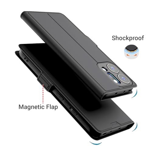 Image of Kapa Noble Slim Magnetic Leather Flip Case Cover for Oppo Reno 14 5G | Card Holder Stand Flip Wallet Case (Black)