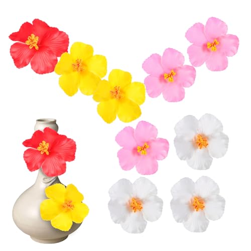 RORPOIR 12 Piezas Flor De Hibisco Hawaiano Hibisco Artificial Colgante Lei Hawaiano Decoraciones De Cumpleaños Hawaianas Centros De Mesa Hawaianos Flores De Hibisco para Pasteles Eva