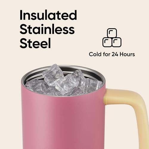 Image of Fijinhom 32 oz Tumbler with Handle, 304 Stainless Steel Insulated Water Bottle Keeps Cold 24 Hours, Water tumbler with flip straw, Insulated Coffee Mug, Travel Cup for Sports & Gifts, Red