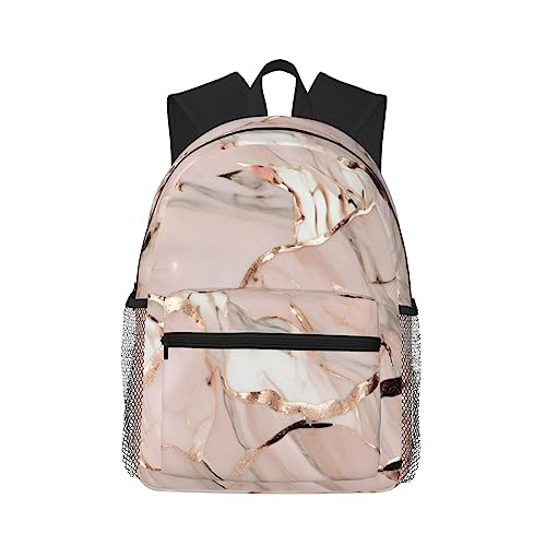 Sac à dos université avec poches et structure légère marbre or rose noir