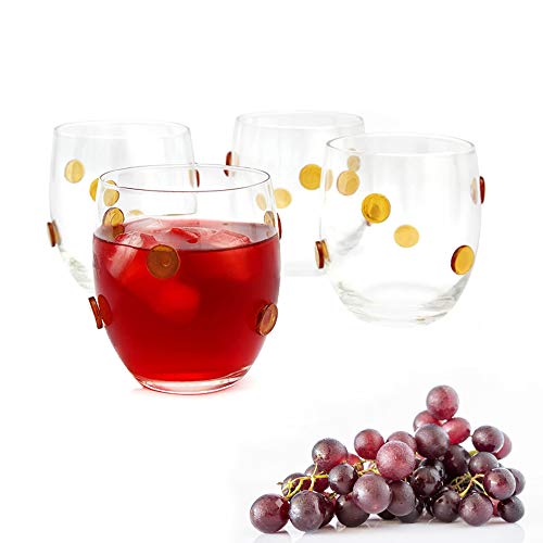 Stemless wine glasses, set of 4, designer styled gold polka dots,…