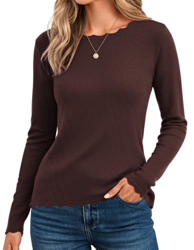 Image of GRACE KARIN Long Sleeve Fall Sweaters for Women Trendy Business Casual Tops | Fashion Clothes,Classic Pullover Shirt,Crew Neck,Scalloped,Lightweight,Soft Comfy,Fitted,Knit,Stretchy,Winter Layer Clothing