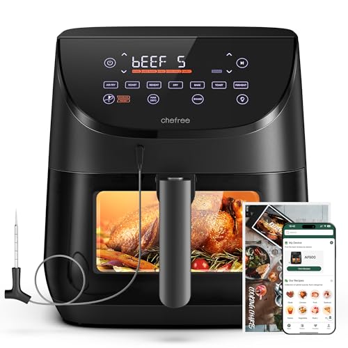 CHEFREE Air Fryer, 6.5L airfryer avec Sonde de Température, Écran Tactile LED et Vitre...