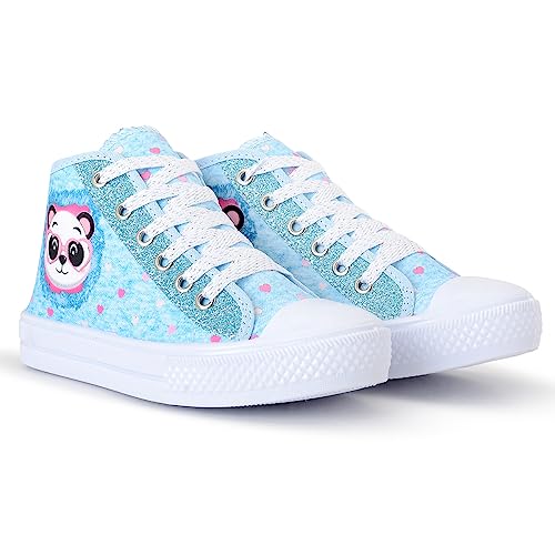 Tênis Infantil Feminino Casual Panda Menina Botinha Glitter (AZUL CANO ALTO, BR, Criança de 4 a 8 an
