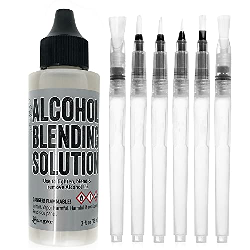 Alcohol Ink Blending Solution - Ranger Blending Solution Tim Holtz 2-Ounce, Alcohol Ink Supplies 6 Pixiss Blending Brush Pens