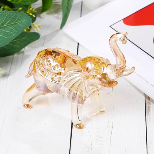 Image of YWHL Champagne Crystal Elephant Figurine, Glass Elephants Statue Gifts for Elephant Lovers, Sparkling Art Animals Collectible Decoration for Home Table Centerpiece