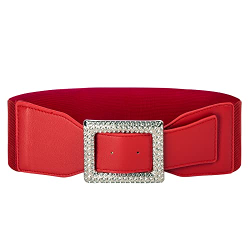 Grace Karin Women's Rhinestone Belt Black Stretchy Retro Buckle Wide Waist Cinch Belt For Dress(Red,L) #TOP18