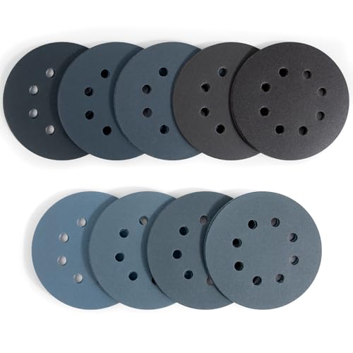 Viaky Juego de 36 discos de lija de gancho y bucle de 125 mm, papel de lija de 8 agujeros, incluye grano 240 400 600 800 1000 1200 1500 2000 3000 para lijadora orbital aleatoria