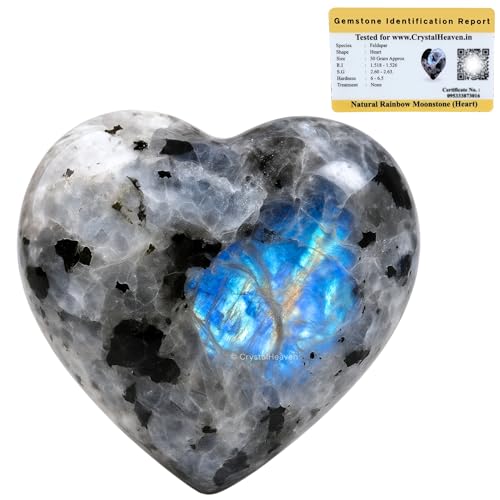 Image of Crystal Heaven Certified Rainbow Moonstone Crystal Heart Palm Pebbles Stones For Anxiety Stress Relief Massage- Aaa Grade Original Healing Gemstone Agate Heart Palm Stone For Yoga Meditation Spiritual